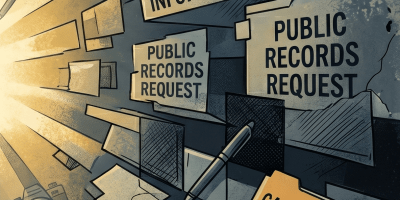 Illustration of envelopes and folders labeled public records