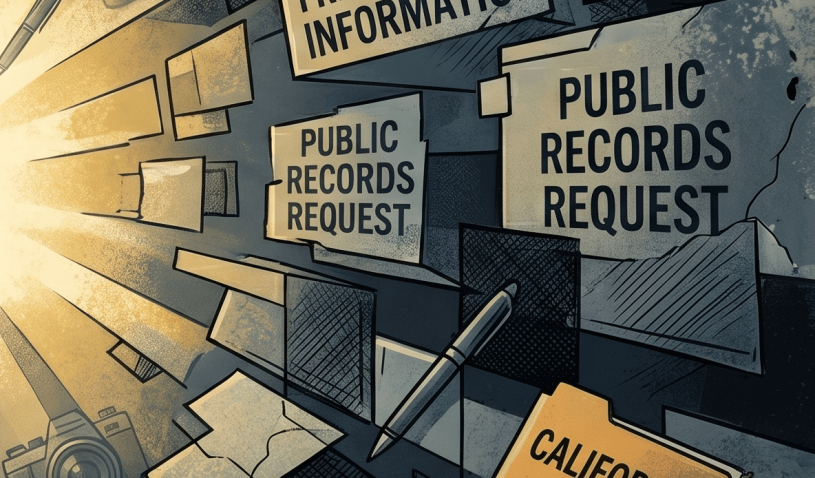 Illustration of envelopes and folders labeled public records
